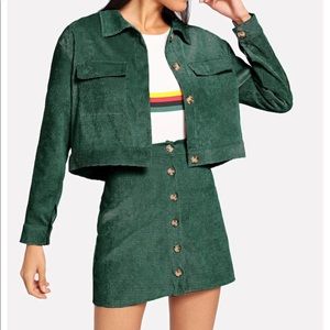 NEW SHEIN Green Corduroy 2 Piece Outfit